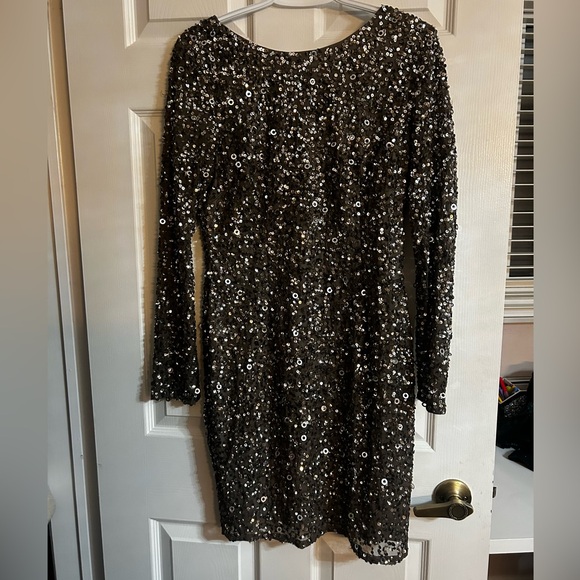 Adrianna Papell Black Sequin Long Sleeve Dress - Picture 2 of 5